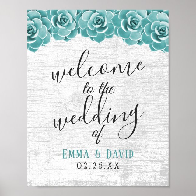 Poster Rustique Succulent Floral Grange Mariage en bois B (Devant)