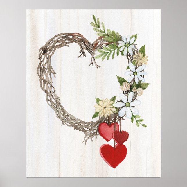 Poster Rustique Valentine Heart Wreath II (Devant)