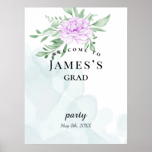 Poster Rustique violet Rose Eucalyptus Graduation Bienven
