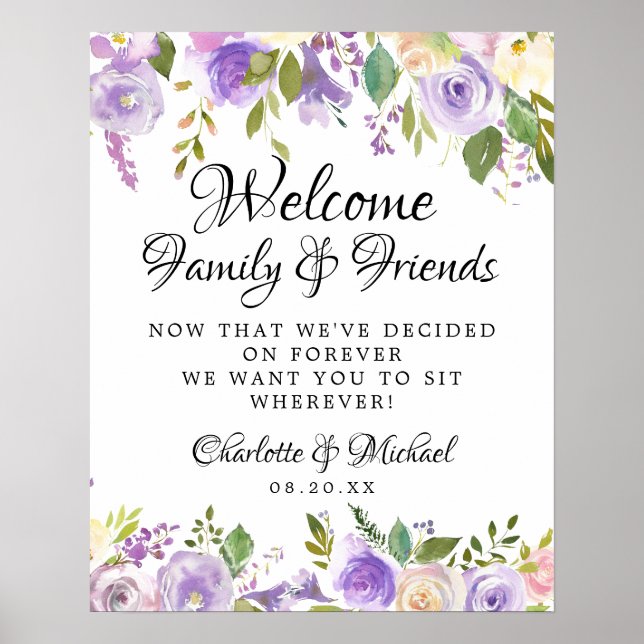 Poster Rustique violet Rose Floral Mariage Cérémonie Sièg (Devant)