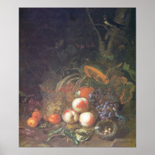 Poster Ruysch - Fruits, Vie morte avec nid d'oiseau