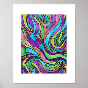 Poster Rythme de Couleur - Art Abstrait Psychedelique Aqu
