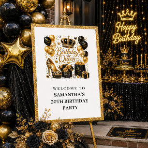 Poster S Bienvenue Reine Anniversaire Paillettes Or Noir