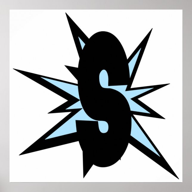 Poster S lettre comme bande dessinée monogramme S initial (Devant)