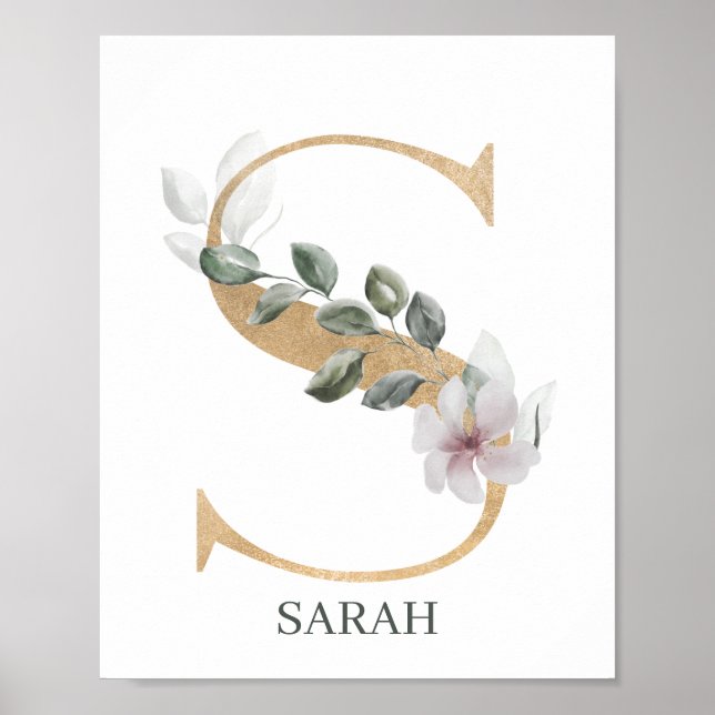 Poster S Monogramme Floral Personnalisé (Devant)