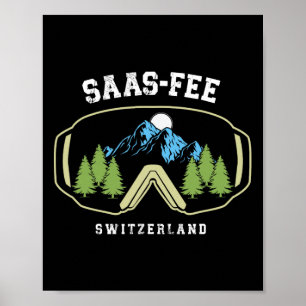 Poster Saas-fee Lunettes de Ski Station de Suisse Alpes S