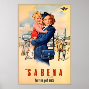 Poster Sabena Airlines Audrey Hepburn Nouvelle Rétro