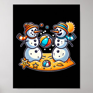Poster Sable Snowman Jouer À Beach Ball Noël En Juillet S