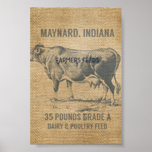 Poster sac à alimentation de vache à toile de jute