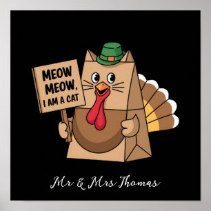 Poster Sac en papier de Turquie Meow Drôle Thanksgiving C
