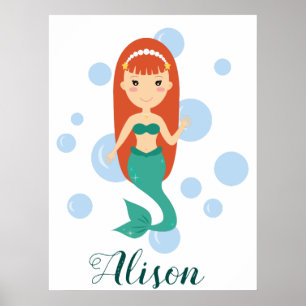 Poster Sac fourre-tout personnalisé avec jolie fille sirè