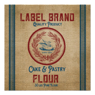 Poster Sac vintage à farine de pâtisserie de gâteau de
