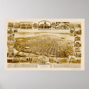 Poster Sacramento, CA Carte panoramique - 1890