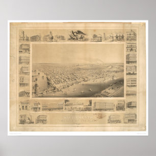 Poster Sacramento, carte panoramique 1857 (0066A) de CA