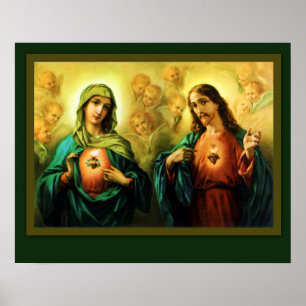 Poster Sacré-Coeur Jésus et le Coeur Immaculé de Marie