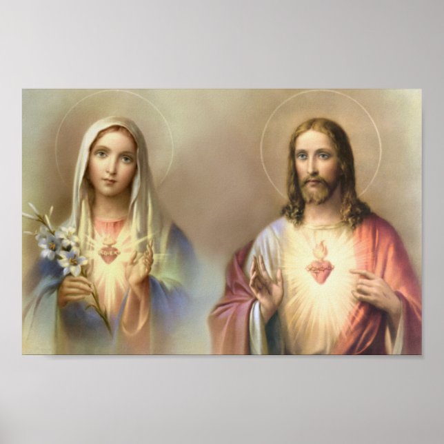 Poster Sacré Coeur Jésus Immaculer Marie Religieuse (Devant)