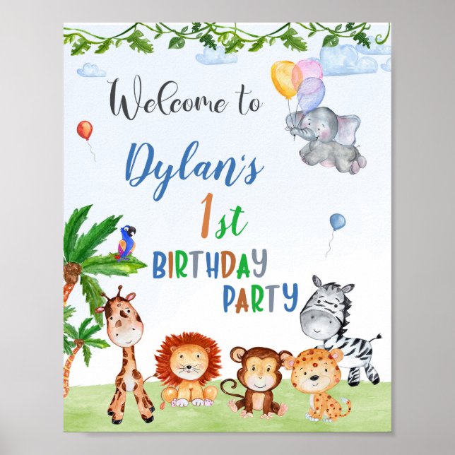 Poster Safari accueil signe fête Animaux de fête 1ère jun (Devant)