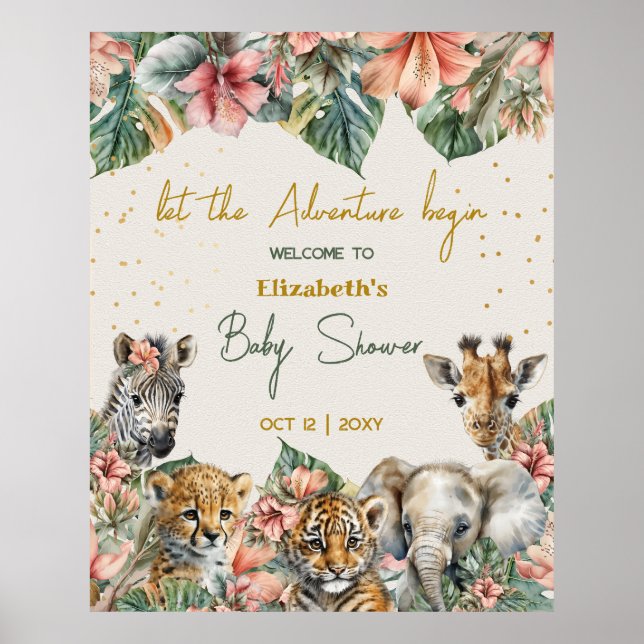 Poster Safari Animal Aventure Commencer Baby Boy Douche (Devant)