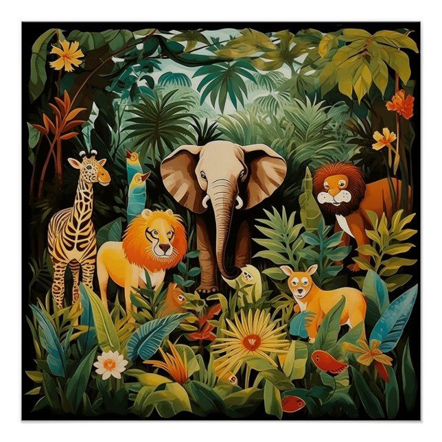 Poster Safari animal bébé Imprimer pour une cuisine / cha (Devant)
