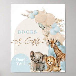 Poster Safari Animal Boho Blue Balloon Baby shower garçon