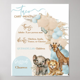 Poster Safari Animal Boho Blue Balloon Baby shower garçon