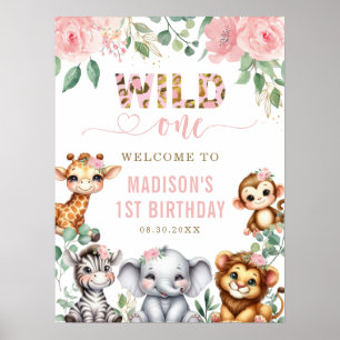 Poster Safari Animal Wild One Floral 1er Anniversaire Bie