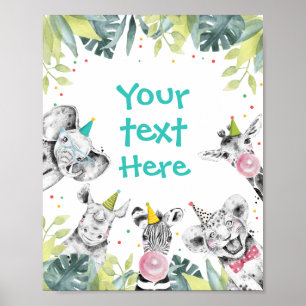 Poster Safari Animals Wild Boy Birthday Party Table Sign
