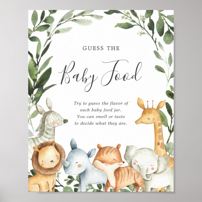 Poster Safari Animaux Baby shower Devinez La Nourriture P (Devant)