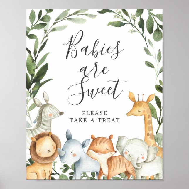 Poster Safari Animaux Baby showers Bébés sont doux signe (Devant)
