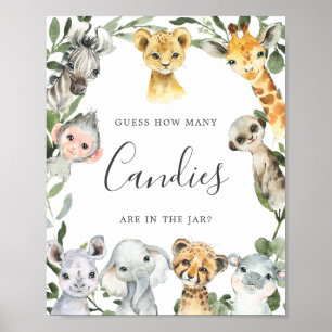 Poster Safari Animaux Baby showers Devinez Combien De Can