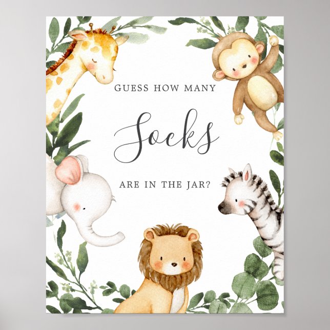 Poster Safari Animaux Baby showers Devinez Combien De Cha (Devant)