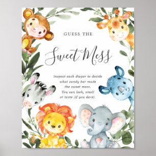 Poster Safari Animaux Baby showers Devinez Le Mess Sweet