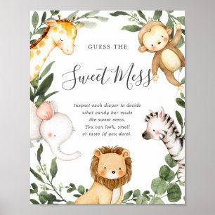 Poster Safari Animaux Baby showers Devinez Le Sweet Mess 