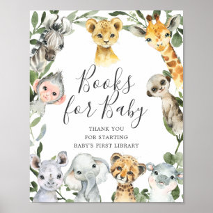 Poster Safari Animaux Baby showers Livres Pour Bébé Signa