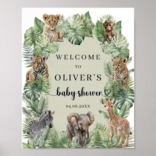 Poster Safari Animaux Boy Baby shower signe de bienvenue (Devant)