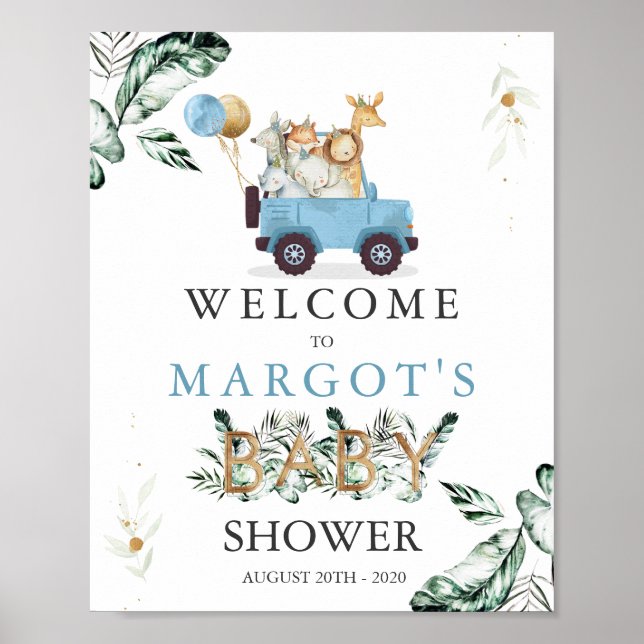 Poster Safari Animaux Conduits Par Baby shower Verdure (Devant)