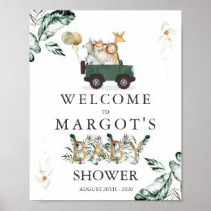 Poster Safari Animaux Conduits Par Baby shower Verdure
