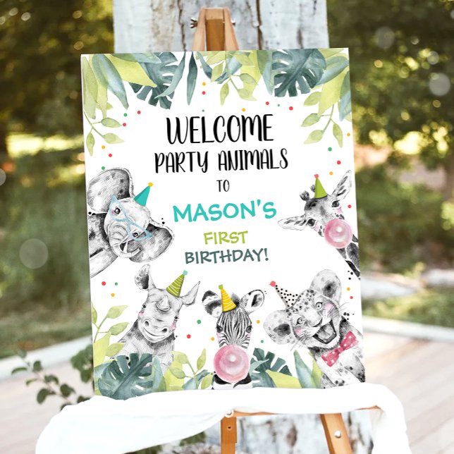 Poster Safari Animaux Garçon Anniversaire Panneau de bien (Créateur téléchargé)