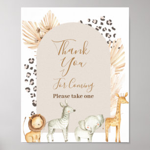 Poster Safari Animaux Merci pour venir Favoriser le signe