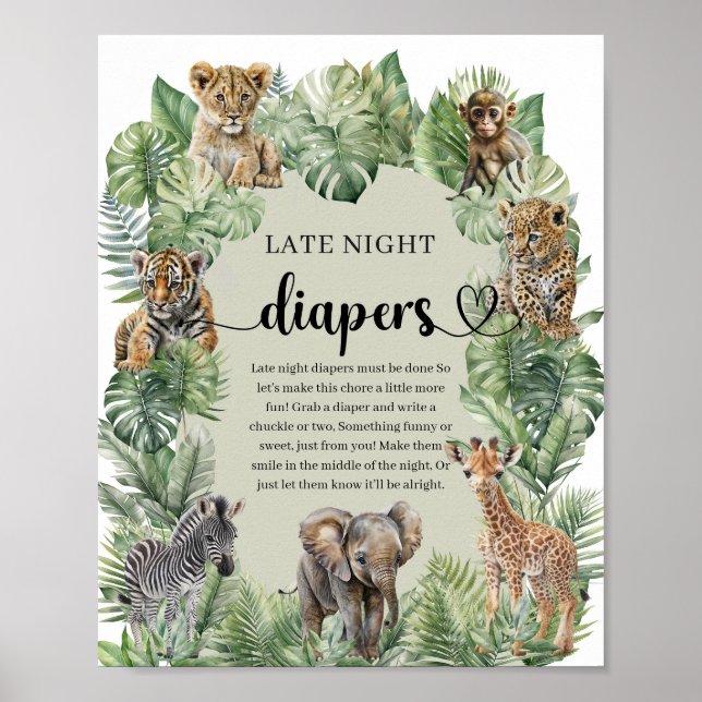 Poster Safari animaux Tropical Late Night Diapers jeu (Devant)