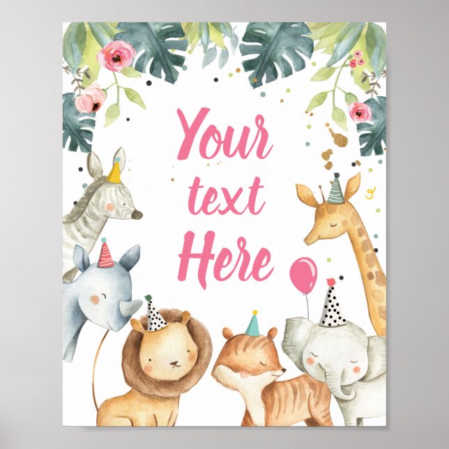 Poster Safari Animaux Wild Girl Anniversaire Panneau de t (Devant)