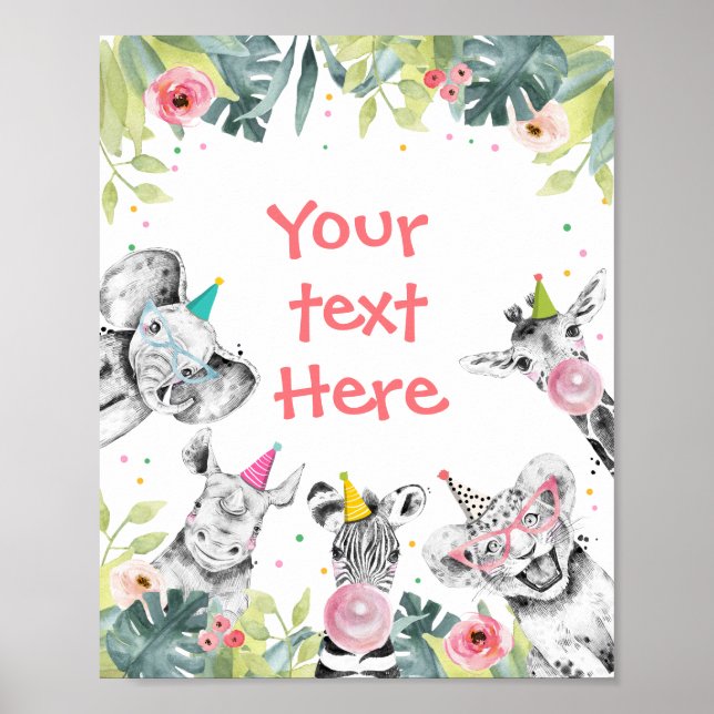 Poster Safari Animaux Wild Girl Anniversaire Panneau de t (Devant)