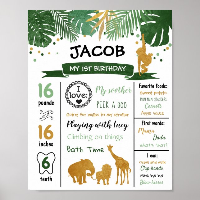 Poster Safari Animaux Wild One First Birthday Milestones (Devant)