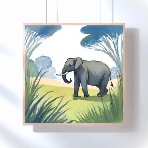 Poster Safari aux éléphants Aquarelle de belle nature