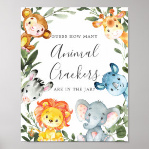 Poster Safari Baby shower Devine Combien De Crackers Anim