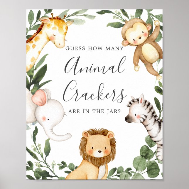 Poster Safari Baby shower Devine Combien De Crackers Anim (Devant)