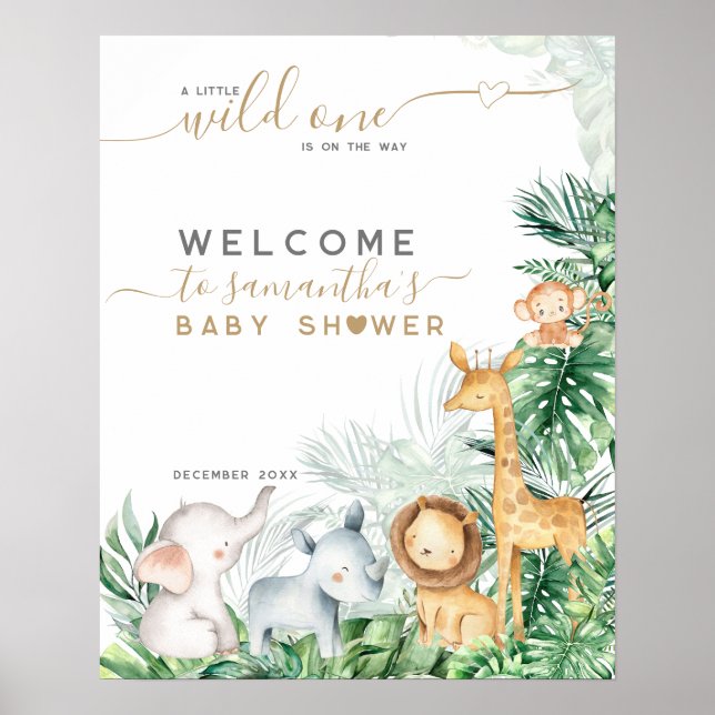 Poster Safari Bébé Animaux Végétation Baby shower bienven (Devant)