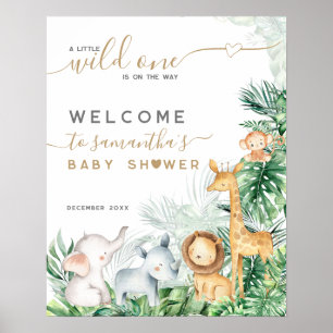 Poster Safari Bébé Animaux Végétation Baby shower bienven