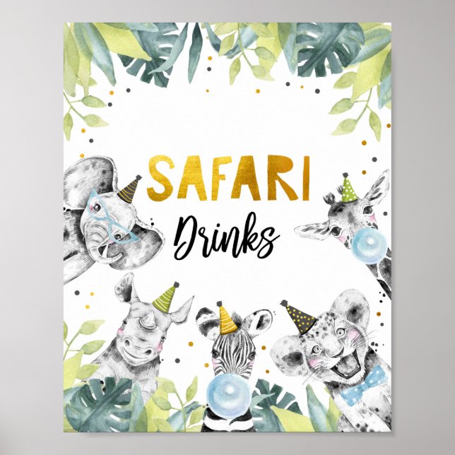 Poster Safari Boissons Safari Party Animaux Anniversaire (Devant)