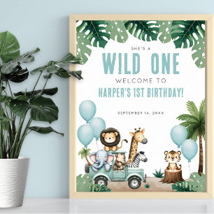 Poster Safari de la Jungle 1er Anniversaire de Bienvenue